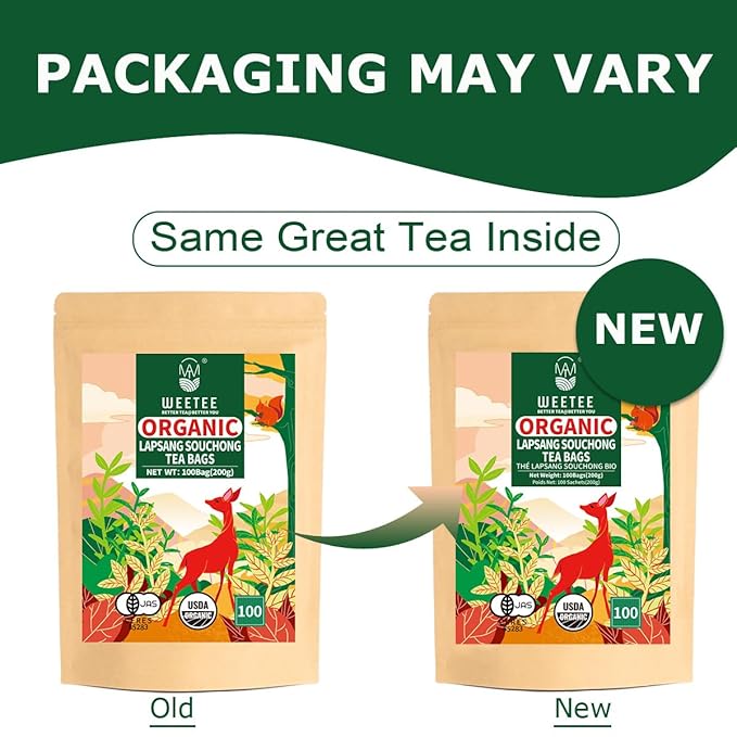WT WEETEE Organic Lapsang Souchong Tea Bags, Organic Smoky Black Tea 100 Count, Natural Caffeine &