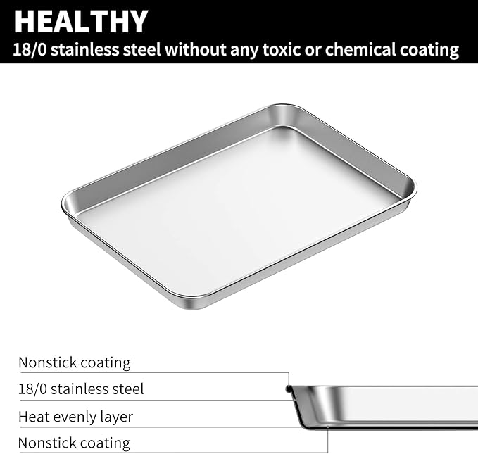 Baking Sheets 2 Pieces, Bastwe Stainless Steel Baking Pan Tray Cookie Sheet, Rectangle Size 9 X 7 X