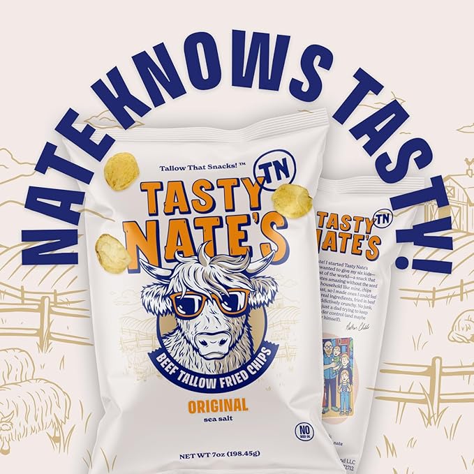 Tasty Nate???Beef Tallow Potato Chips - Original Sea Salt, Fried in 100% Beef Tallow - Seed Oil