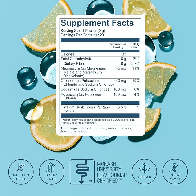 Psyllium Husk Fiber Lemonade 20 Count Travel Packs (6g Per Packet) - Psyllium Husk Powder for