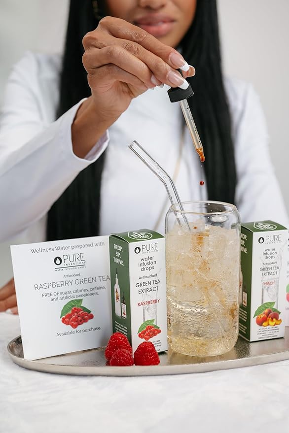 Pure Inventions - Green Tea Raspberry Water Infusion Drops - Antioxidants & Electrolytes - Health &