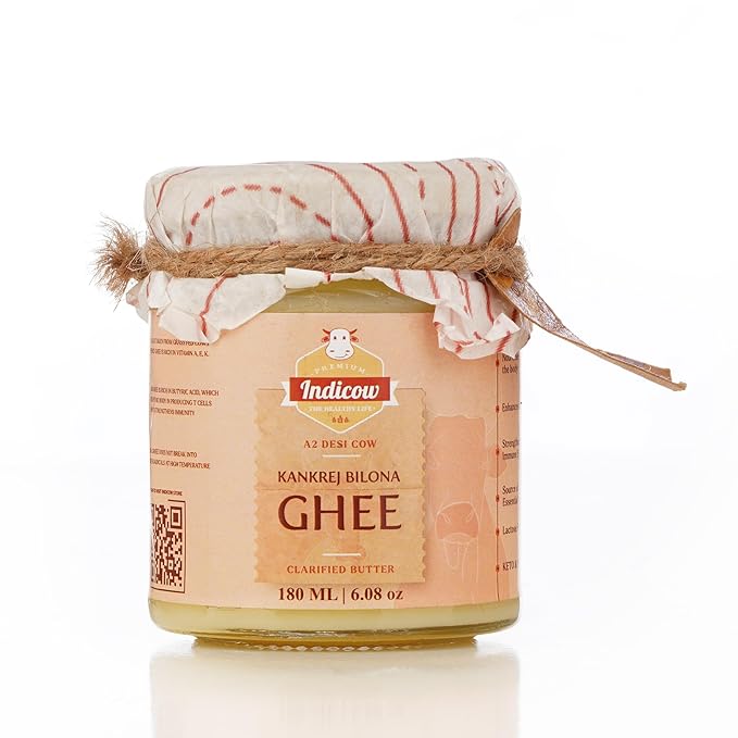 Indicow A2 Desi Cow Ghee, Clarified Butter 180ml | Grass Fed Cows | (180ml (6.08oz), A2 Kankrej Cow