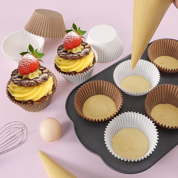 Caperci White Jumbo Cupcake Liners Large Baking Cups, Odorless, Food Safe Grease-Proof Papers