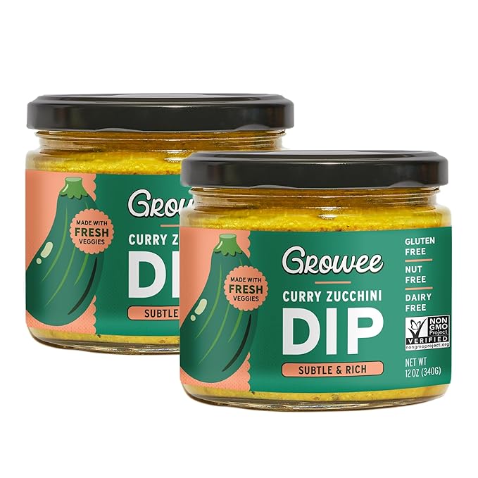 Growee Vegan Curry Zucchini Dip & Spread (2 Pack) ??Dairy-Free Queso & Salad Dressing Alternative