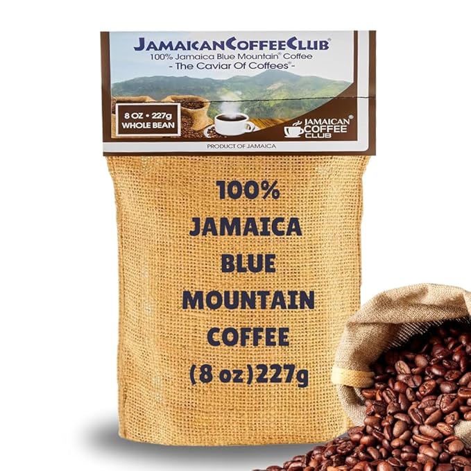 JamaicanCoffeeClub 100% Blue Mountain Whole Bean Coffee ??WB 8oz Jamaican Roasted Beans, Smooth