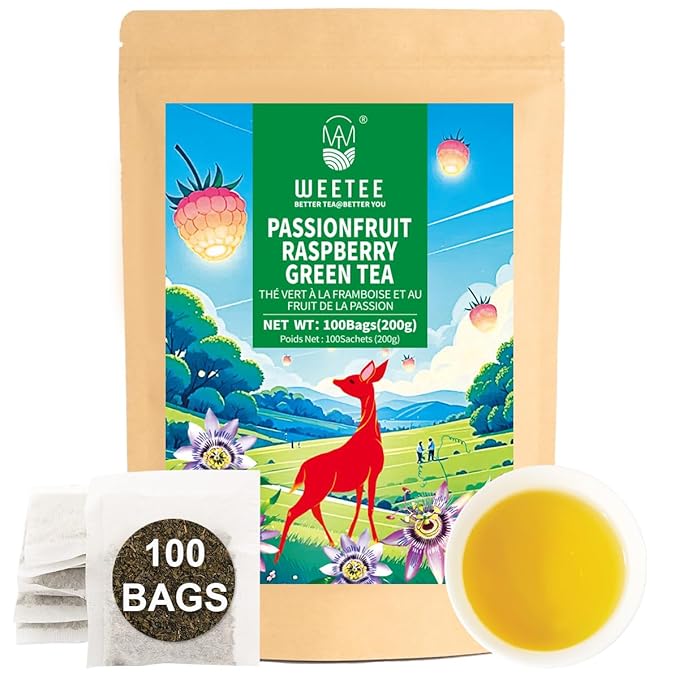 WT WEETEE Passionfruit Raspberry Green Tea, 100 Count Passion Fruit Raspberry Flavored Green