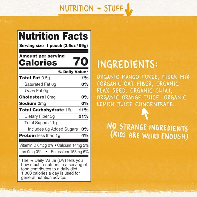 Pumpkin Tree Organics Fruit Snack Packet + Fiber + a Squeeze of Orange, 3.5 Ounce (Pack of 10)