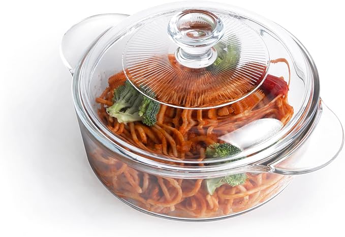 Clear Round Glass Casserole with Lid, Baking Dish with Glass Cover, Glass Casserole for Oven