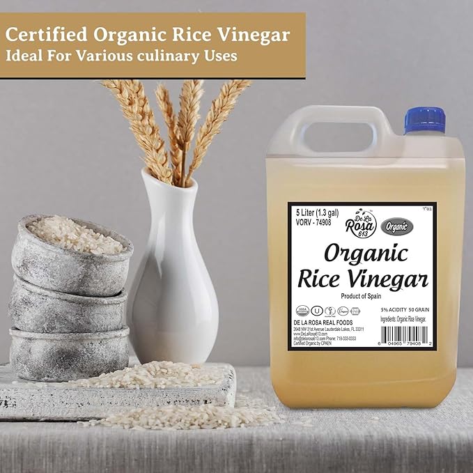 De La Rosa Organic Rice Vinegar 5% Acidity, Kosher, Rice Vinegar for Cooking, Sushi, Salad