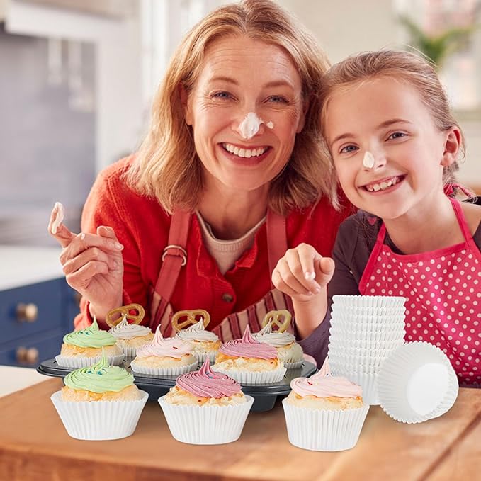 [300Pcs] Caperci Standard White Cupcake Liners for Baking - Odorless Greaseproof Paper Muffin