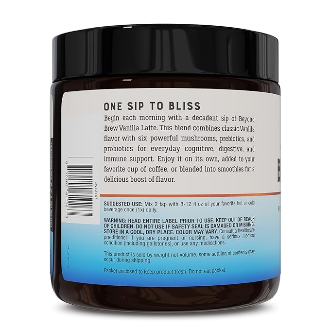 Beyond Brew Vanilla Latte Coffee Alternative - Mushroom Complex w/Lion’s Mane, Reishi, Cordyceps &