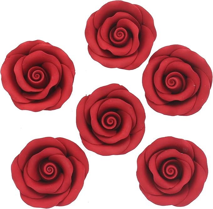 Global Sugar Art Premium Edible Roses, Red, Unwired, Medium 1.5 inches, 12 Count by Chef Alan