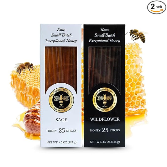Wildflower and Sage Honey Straws, 50 Count - Perfect for Iced and Hot Beverages or Treat - Travel