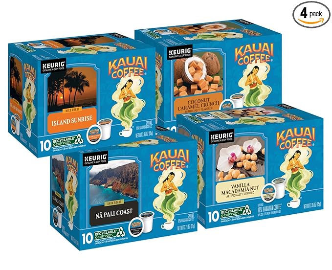 Kauai Coffee K-Cup Pods for Keurig Brewers – Arabica Coffee, 10% Hawaiian – Mild, Medium and Dark