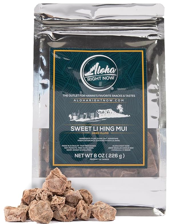 Aloha Right Now - Sweet Li Hing Mui Crack Seed Dried Plums (8 oz) - Li Hing Mui Candy for Snacking