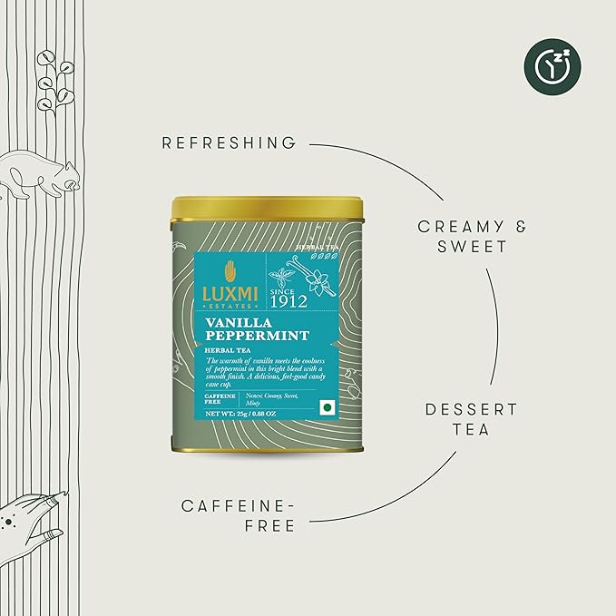 Luxmi Estates - Organic Peppermint Tea with Natural Vanilla Extract - Loose Leaf - 25g (12 Cups)