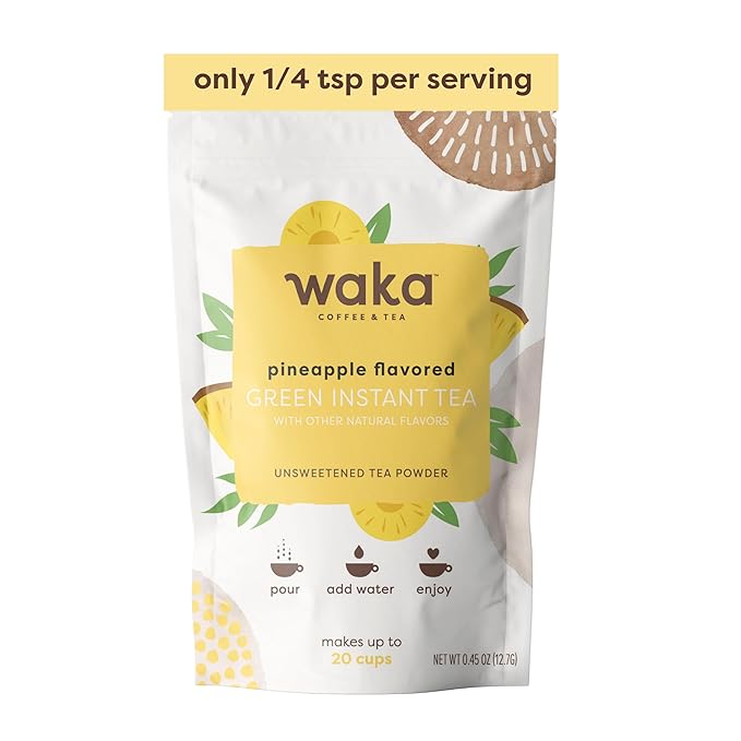 Waka Instant Green Tea Mix, Pineapple Flavored - 100% Tea Leaves, No Additives, Unsweetened