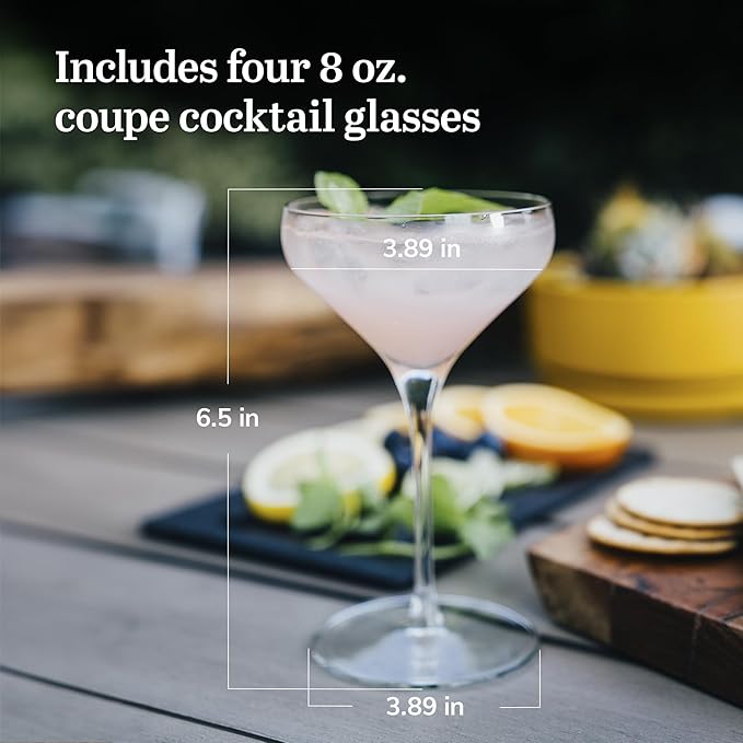 Libbey Signature Coupe Glasses Set of 4, Timeless Champagne Coupe Glasses for Drinks and Desserts