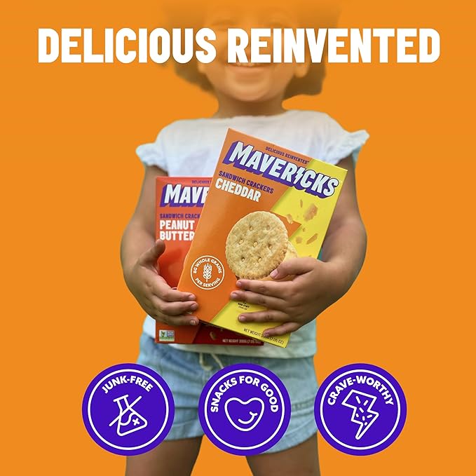Mavericks Sandwich Crackers Variety Pack - Peanut Butter & Cheddar Snack Crackers, Whole Grain - 2