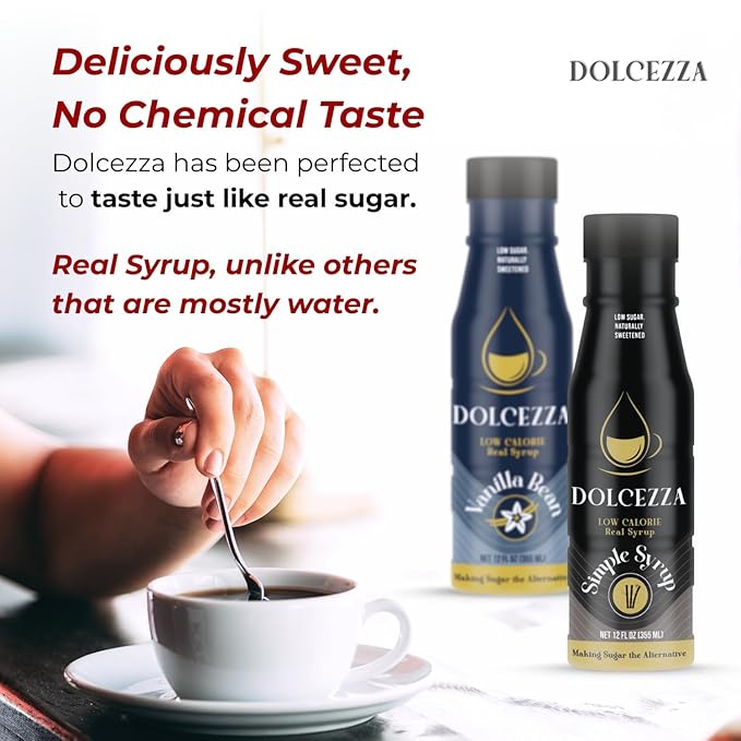 Dolcezza Allulose Simple Syrup, All Natural Low Sugar Sweetener for Coffee, Baking, and Drinks.