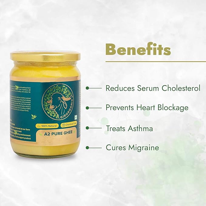 GirOrganic Grass Fed A2 Ghee | Clarified Butter (16 Oz) - Unsalted Gir Cow Ghee Butter - Organic