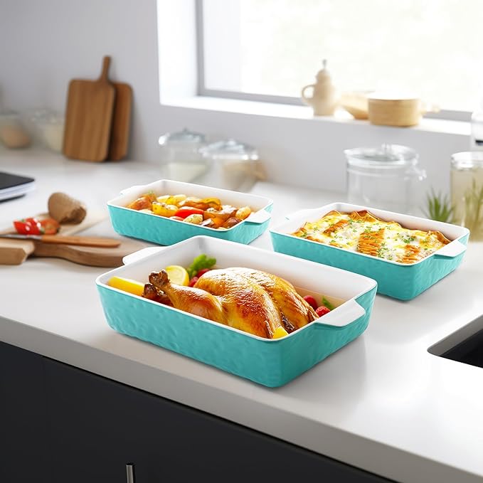 Casserole Dishes for Oven, Ceramic Baking Dishes, Lasagna Pan with Handles, Porcelain Baking Pan