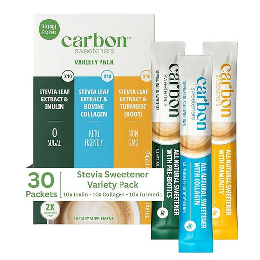 Carbon Sweeteners Variety Pack ??Stevia Sweetener Packets with Collagen, Turmeric, and Inulin