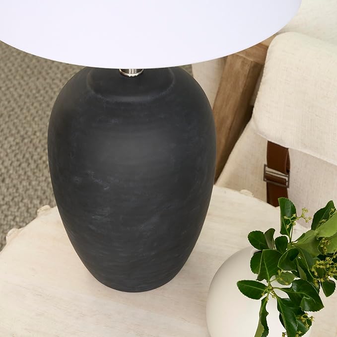 Nourison Home 23" Black Vintage Distressed Ceramic Pot Table Lamp for Bedroom, Living Room, End