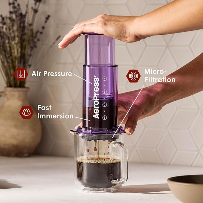 AeroPress Clear Purple Coffee Press – 3 In 1 Brew Method Combines French Press, Espresso, Full