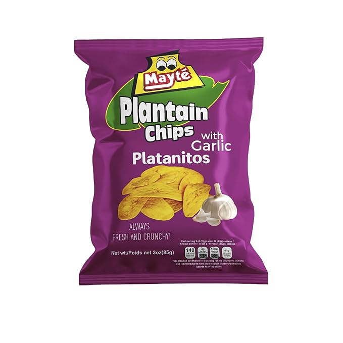 Mayté Garlic Plantain Chips – 30 Individual Packs (3oz Each) – Crunchy, Savory, and Healthy Snacks