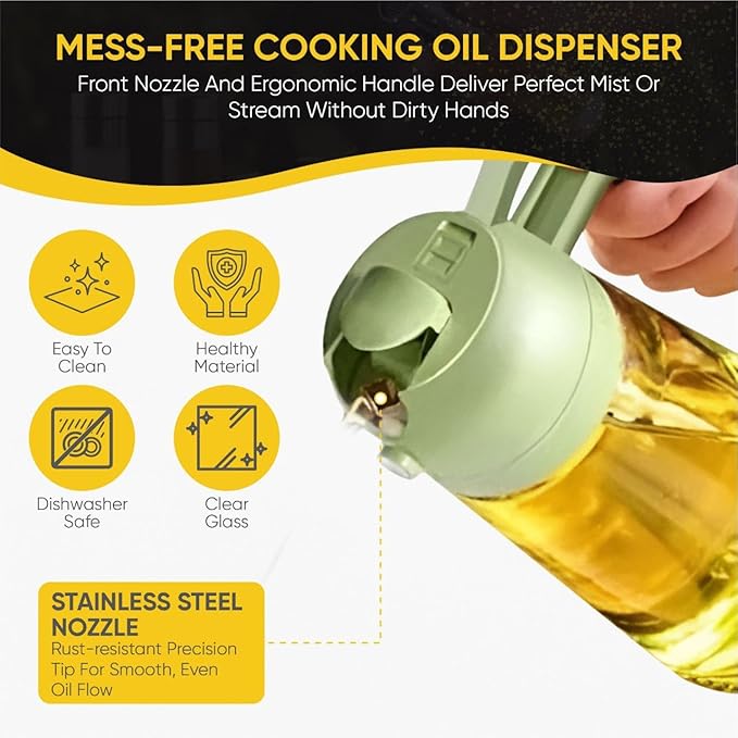 2-in-1 Olive Oil Dispenser Bottle, Spray and Pour, Multi-Use Kitchen Gadget, Food-Grade, Salad