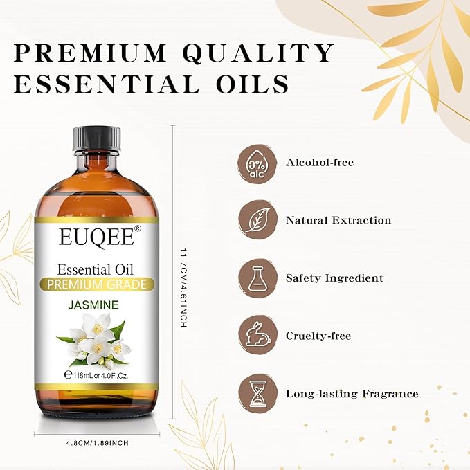 Jasmine Essential Oil 118ml Premium Jasmine Oil for Aromatherapy, Diffuser, DIY Soap, Candle Making