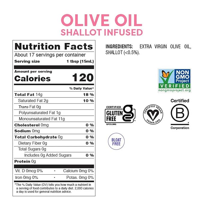 Fody Foods Shallot Infused Extra Virgin Olive Oil, 8.45 Oz, Low FODMAP Certified, Gut & IBS