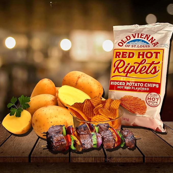 Old Vienna of St. Louis Red Hot Riplets Hot BBQ Chips 1oz Bags (12 Pack) by TranadaCo