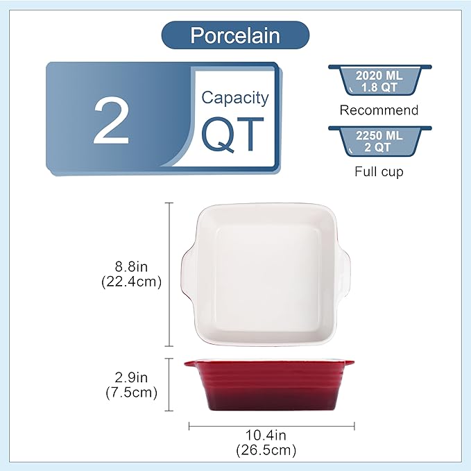 LOVECASA 8x8 inch Baking Pan, 2 Quart Square Cake Pan Baking Dish for Oven, Stoneware Brownie Pan