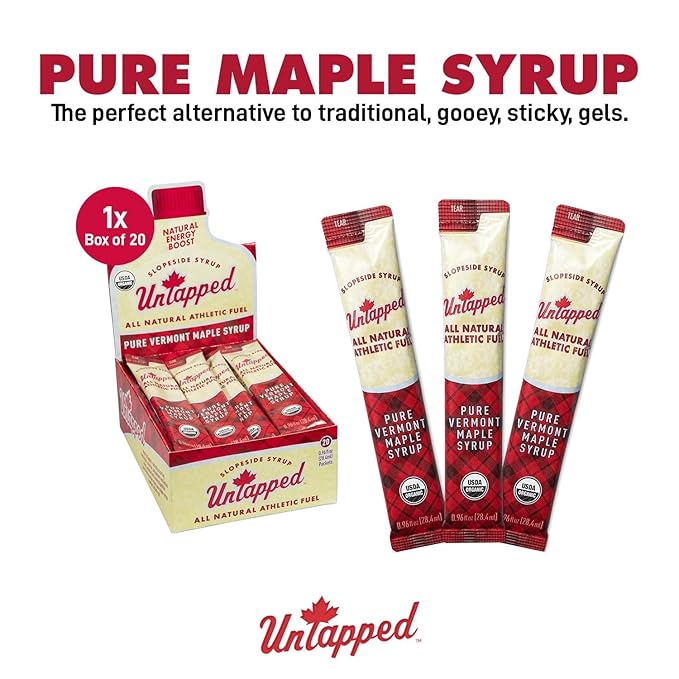 UnTapped Vermont Maple Syrup Packets for Athletes, Box of 20-0.96 Fl Oz | Organic Pure Maple Syrup