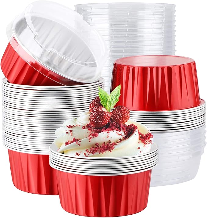 EUSOAR Aluminum Foil Muffin Cupcake Ramekin, 50pcs 5oz 125ml Disposable Aluminum Foil Muffin