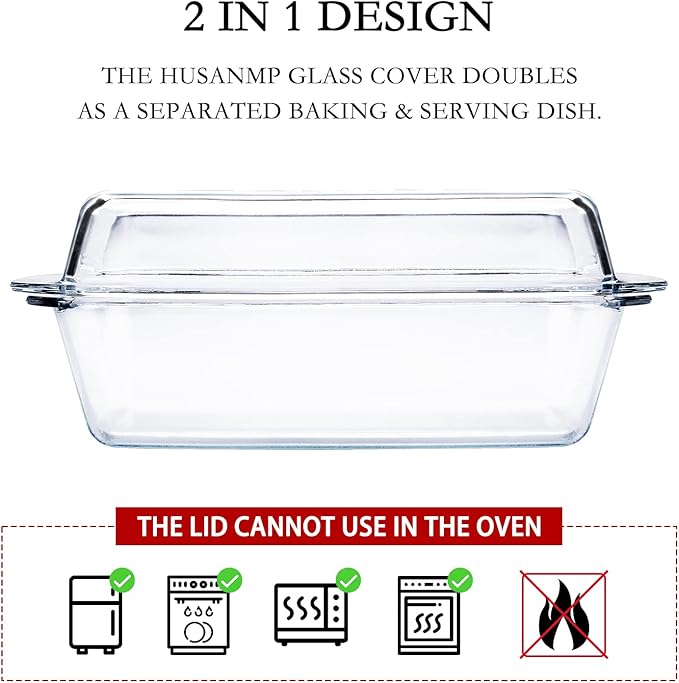 Rectangular Tempered Glass Casserole Dish with Glass Cover - Oven, Freezer and Dishwasher Safe - 3