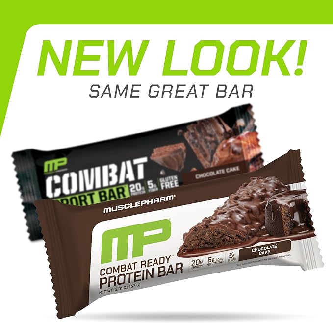 MusclePharm Combat Sport Bar, Chocolate Cake Flavor High Protein Bars, Combat Cravings, Fuel