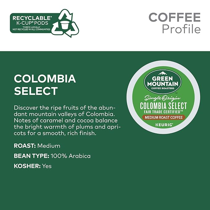 Green Mountain Coffee Roasters Colombia Select Keurig Single-Serve K-Cup Pods, Medium Roast Coffee