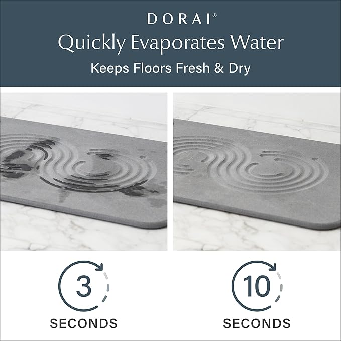 Dorai Home Bath Stone Mat 23.6"x15.4" – Quick-Dry, Non-Slip Diatomite Stone Bath Mat for Bathroom