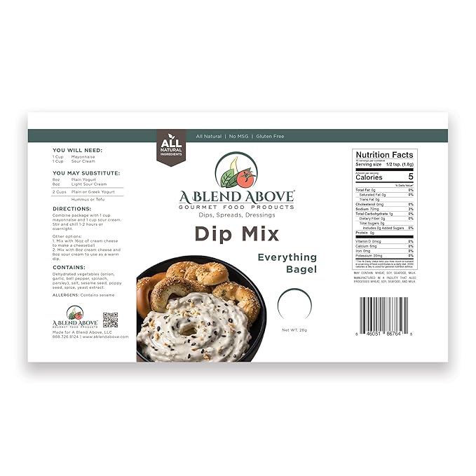 A Blend Above Everything Bagel Dip Mix, 3 Packs, 1 oz. Each, Makes 16 Ounces, Gluten-Free, No MSG