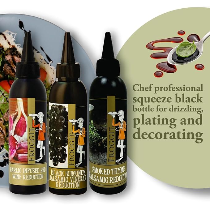 Froggit 3-Piece Garlic Infused Red Wine Vinegar, Burgundy Bliss Balsamic Reduction, Smoked Thyme