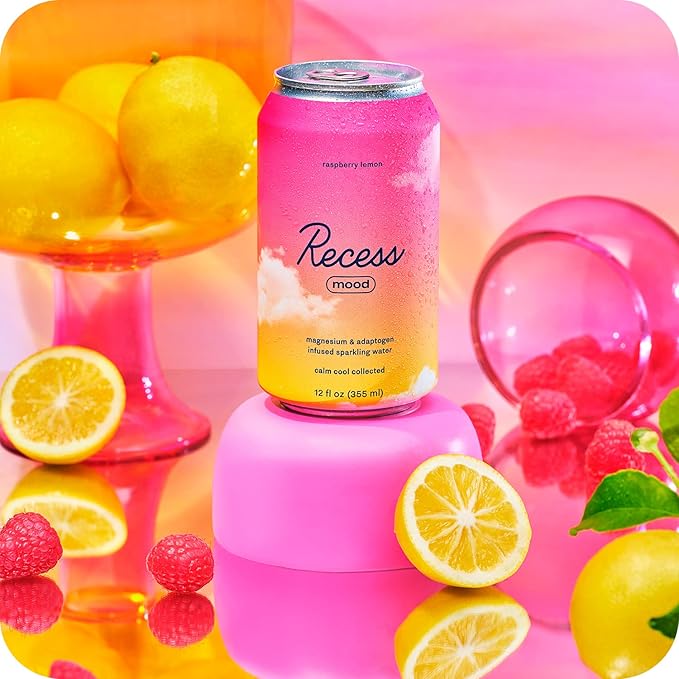 Recess Mood Magnesium & Adaptogen Drink, Calming Relaxation Beverage, 12 ounce (Raspberry Lemon, 12