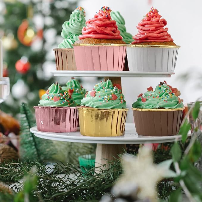 Foil Cupcake Liners with Dome Lids 100Pack,Free-Air 3.5Oz Cups for Baking,Disposable Ramekins