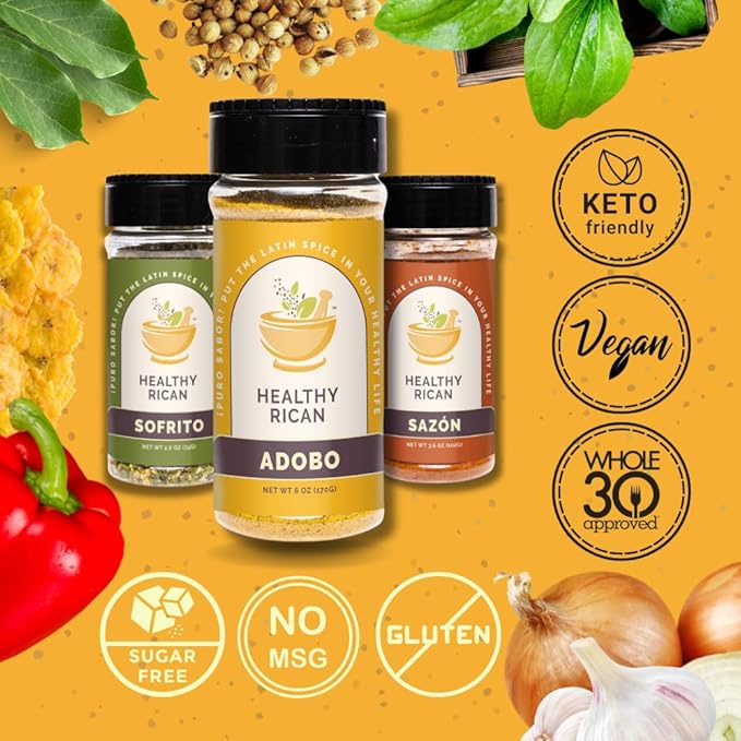 Healthy Rican Adobo Sazon Sofrito Seasoning and Herbs Mix Dry Non GMO No Preservatives MSG