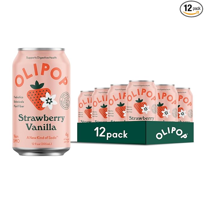 OLIPOP Prebiotic Soda Pop, Strawberry Vanilla, Pantry Pack Packed with Prebiotics, Fiber, and