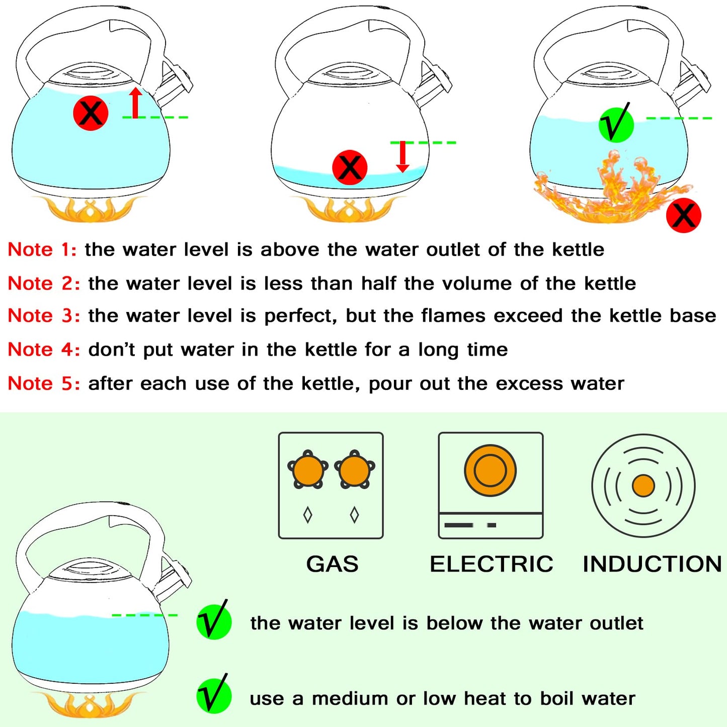 GGC Whistling Tea Kettle for Stove Top, 3.2QT/3L Stainless Steel Tea Kettle