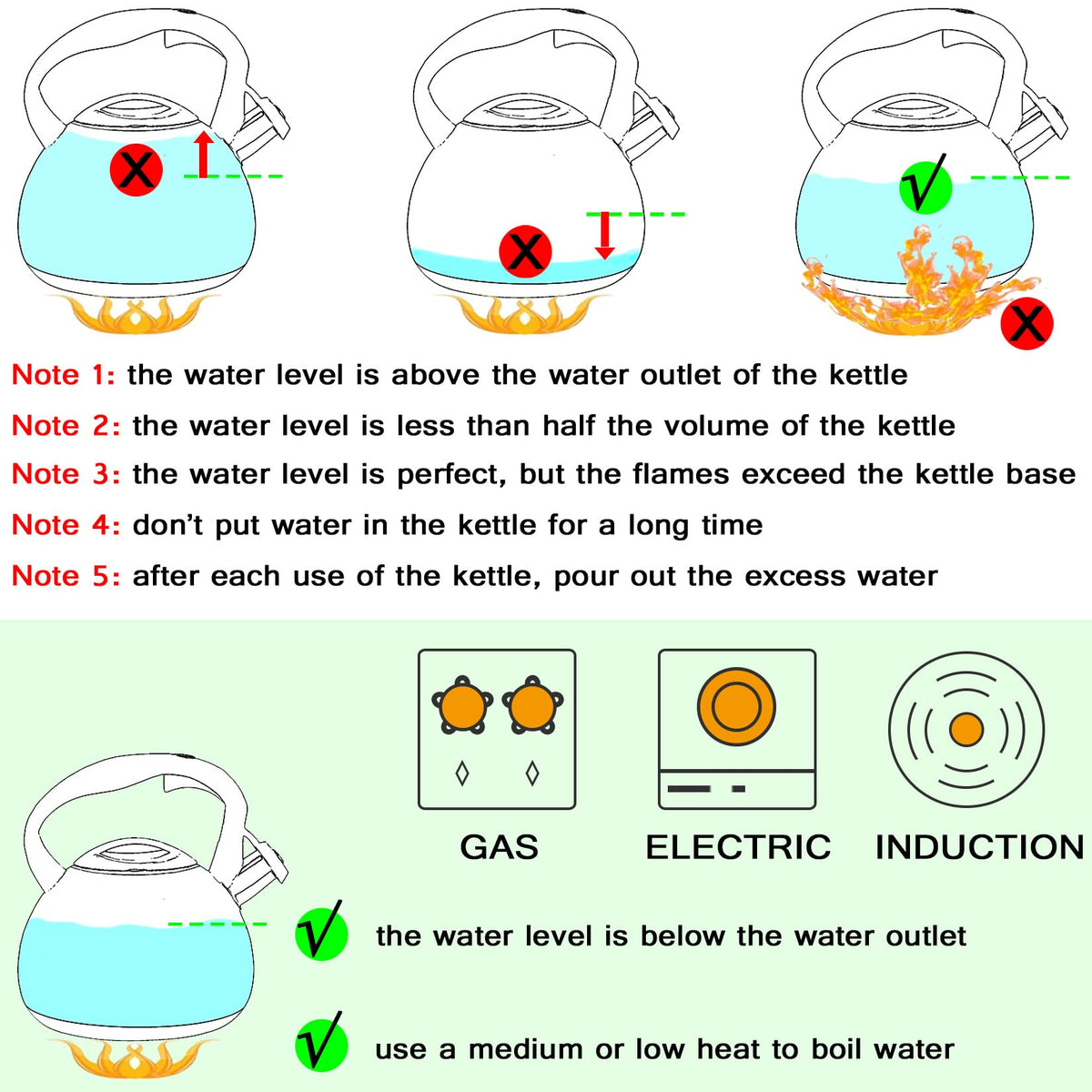 GGC Whistling Tea Kettle for Stove Top, 3.2QT/3L Stainless Steel Tea Kettle