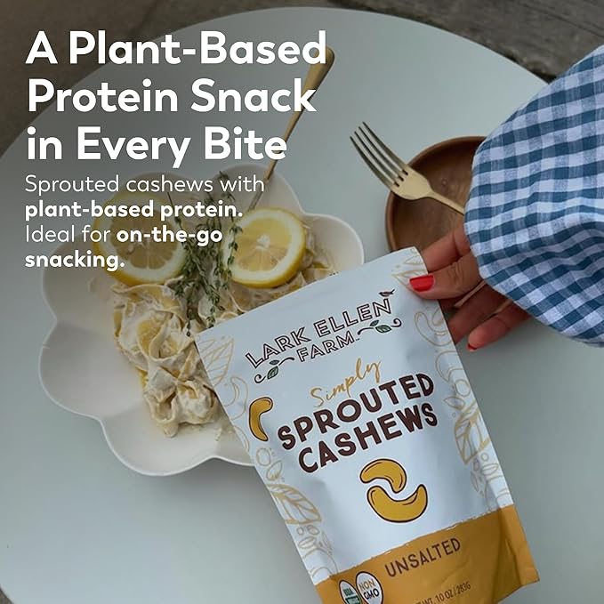 Lark Ellen Farm Unsalted Organic Raw Cashews, Sprouted, Air-Dried, Gluten-Free, Non-GMO, Vegan